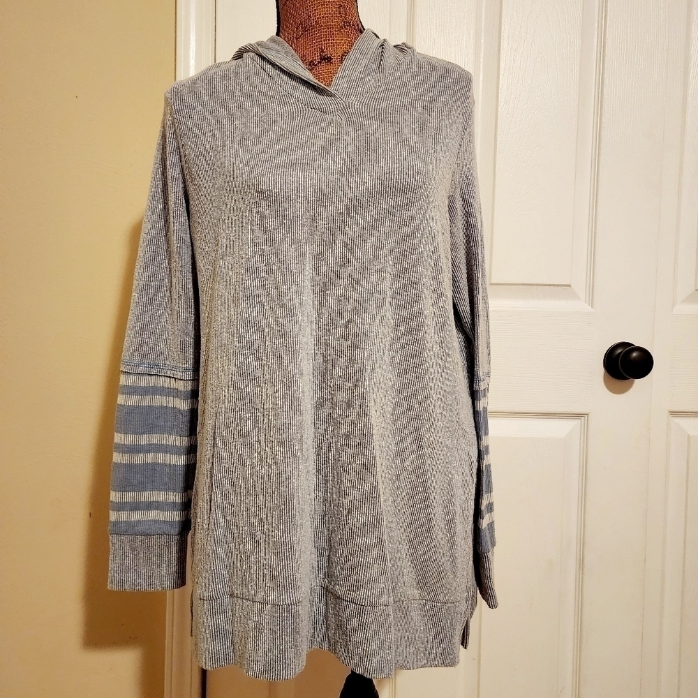 Easel Tunin Length Ribbed Hooded Sweatshirt Hoodie Women's Medium M Blue Texture